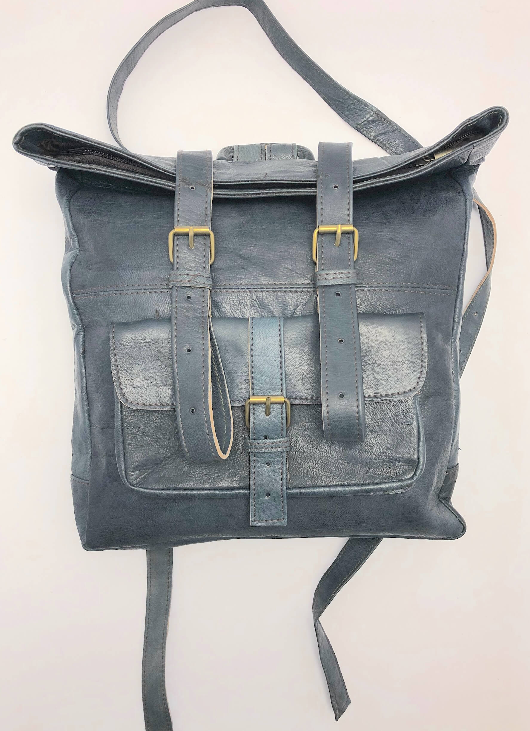 Kožený batoh šedo-modrý