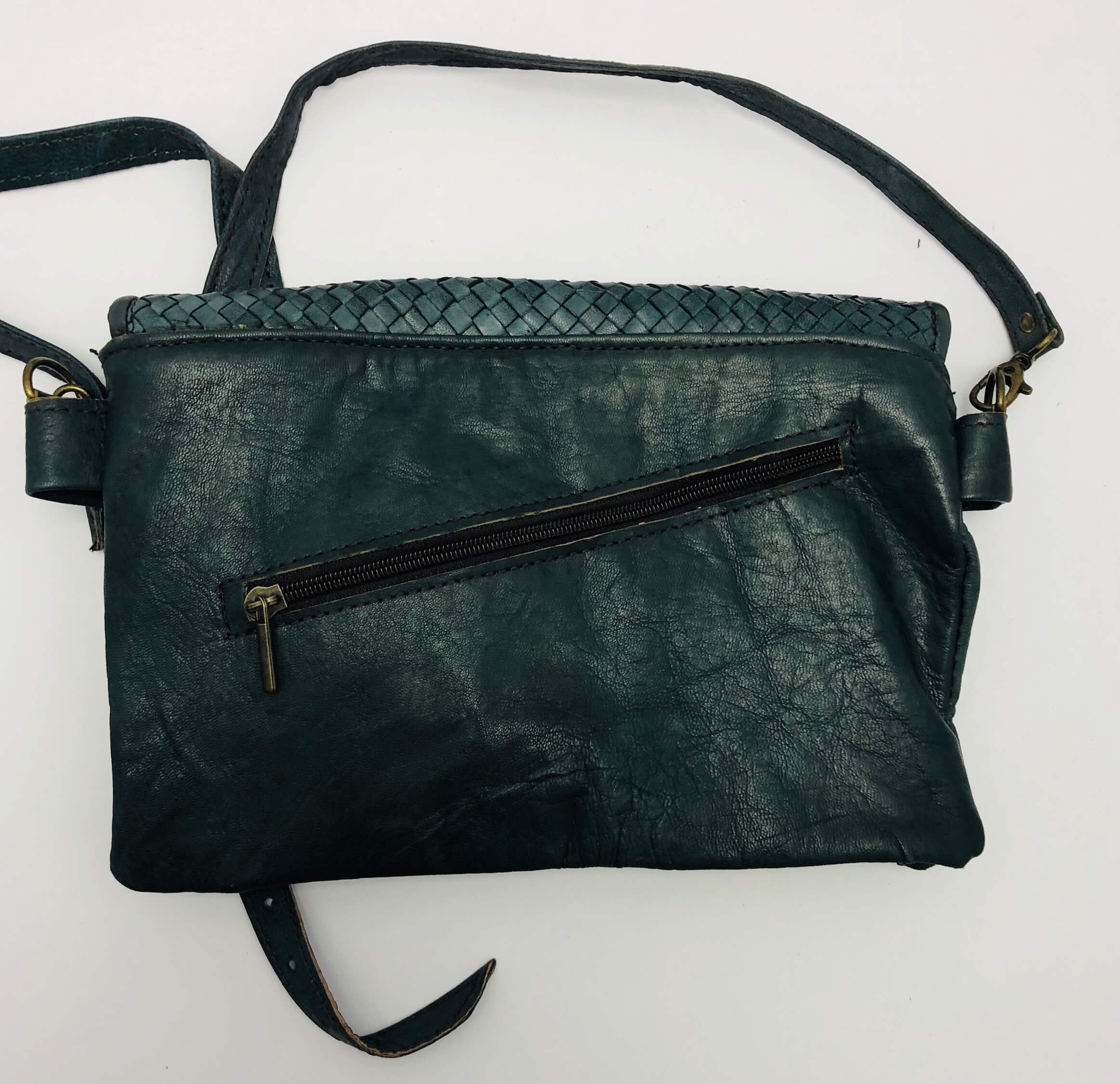 Kožená kabelka šedo-modrá