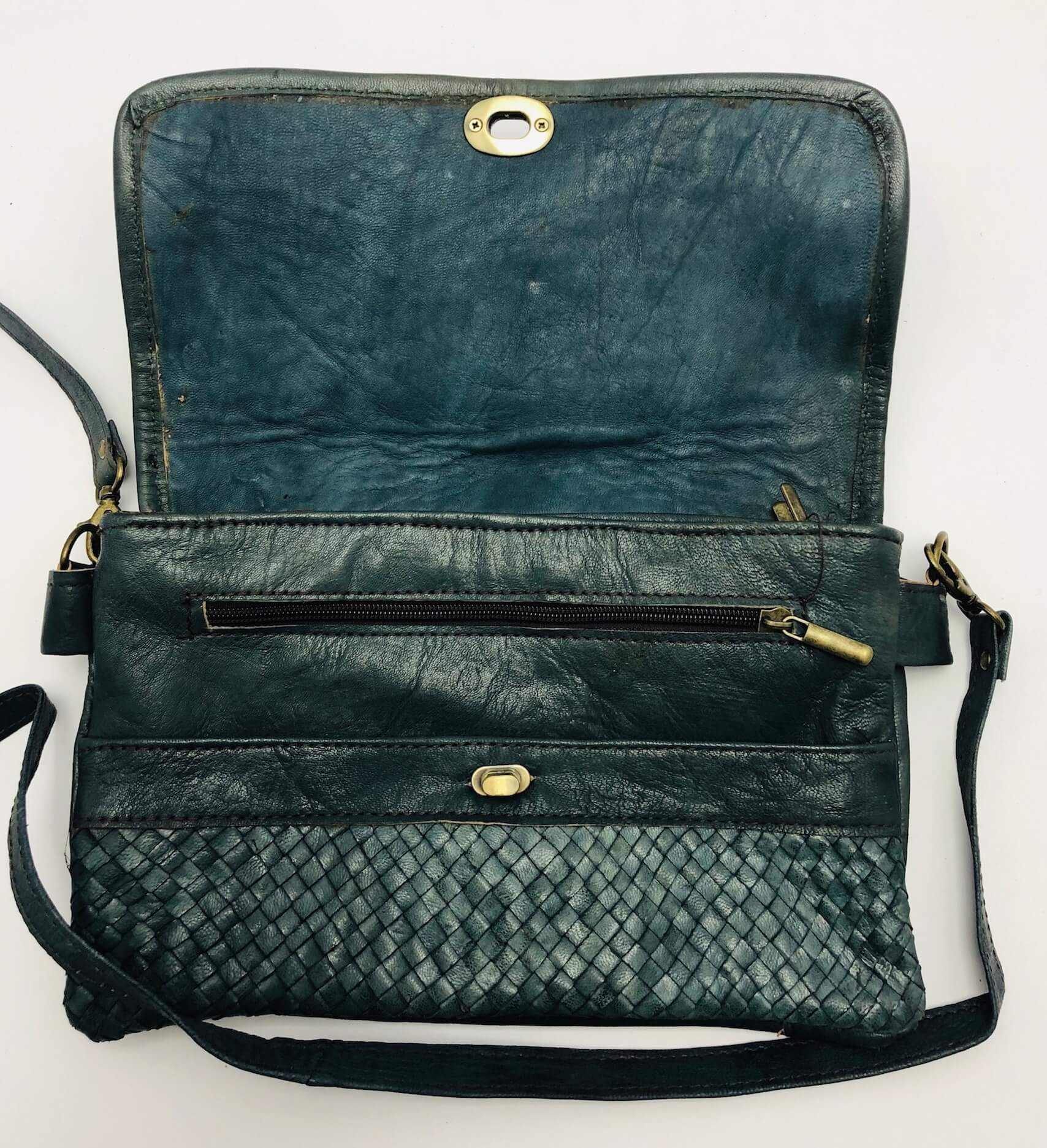 Kožená kabelka šedo-modrá