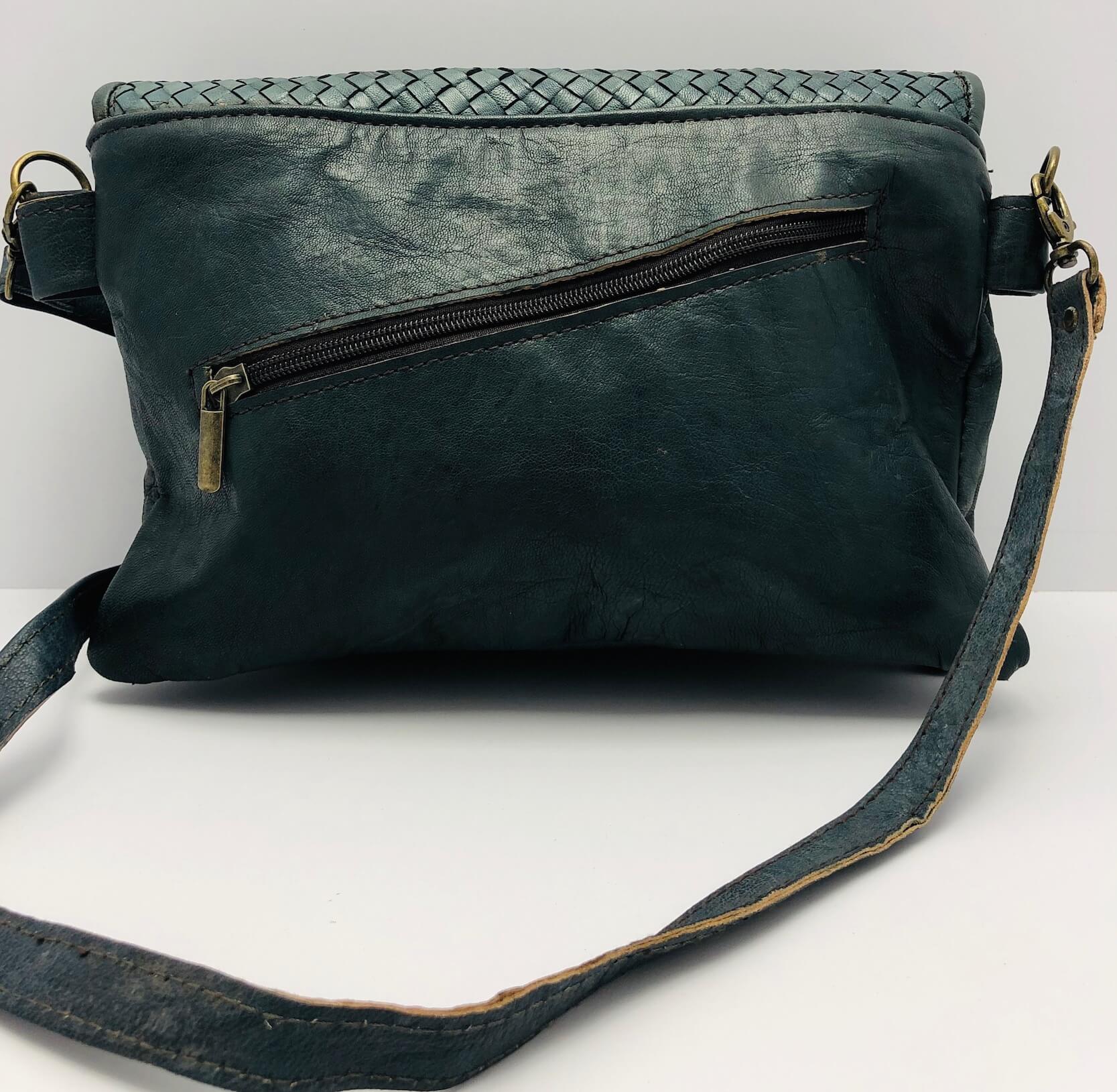 Kožená kabelka šedo-modrá