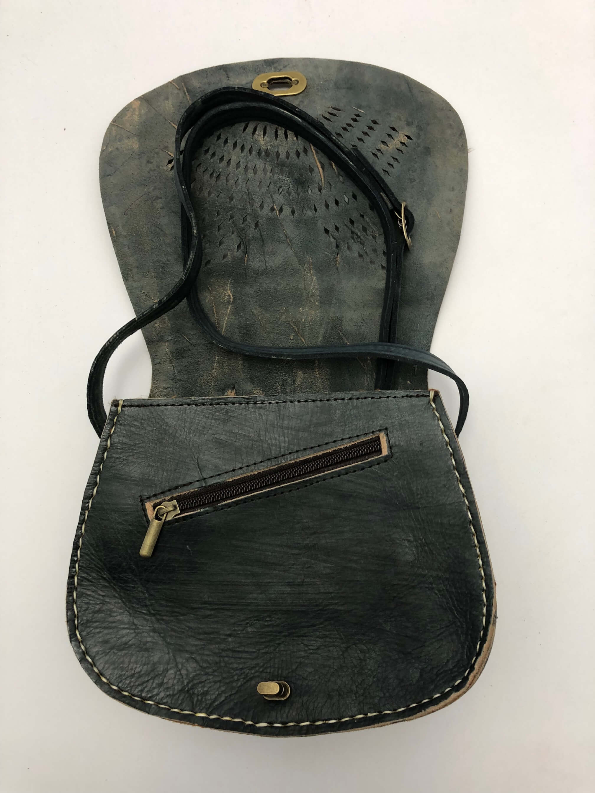 Kožená kabelka šedo-modrá