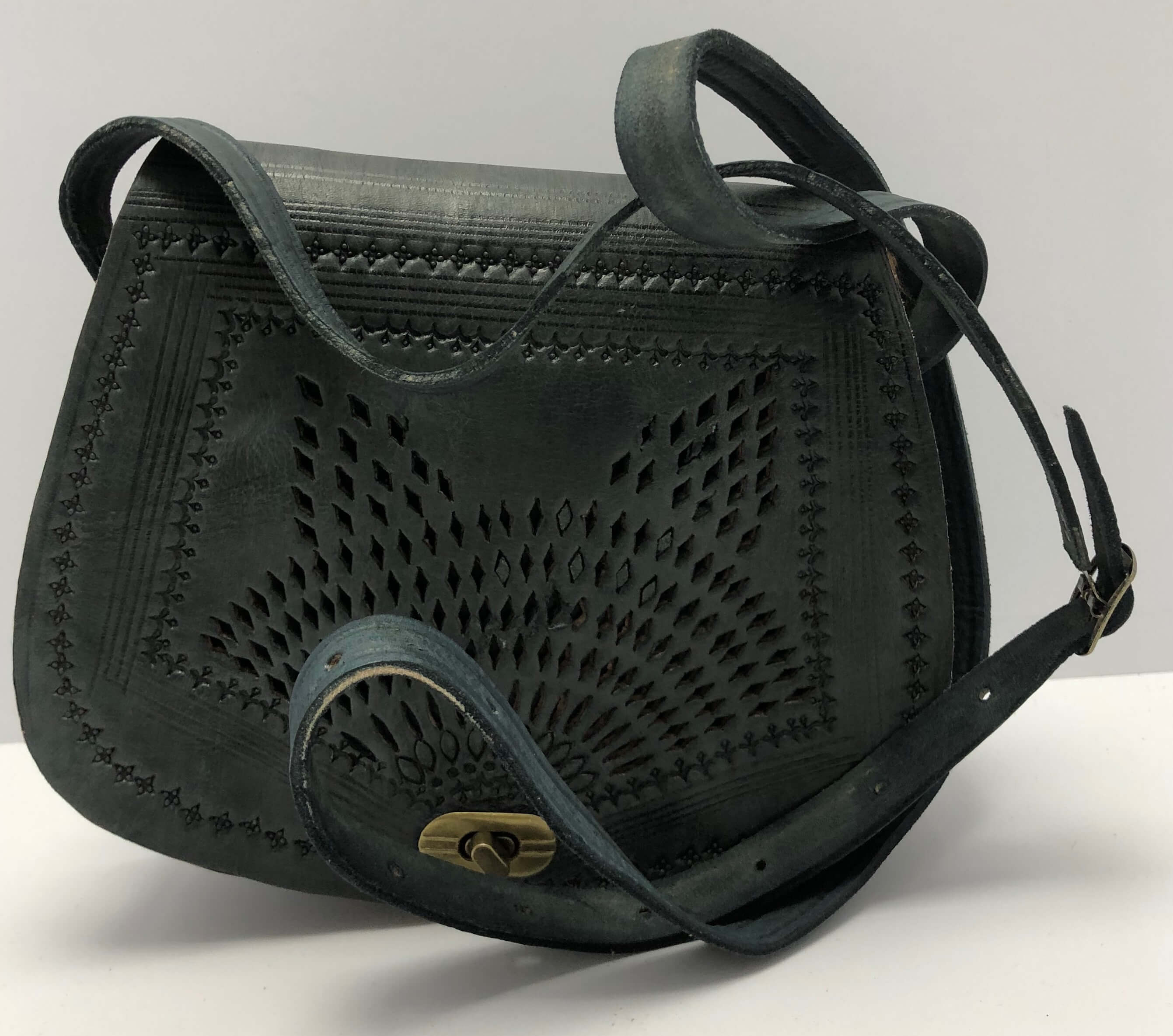 Kožená kabelka šedo-modrá