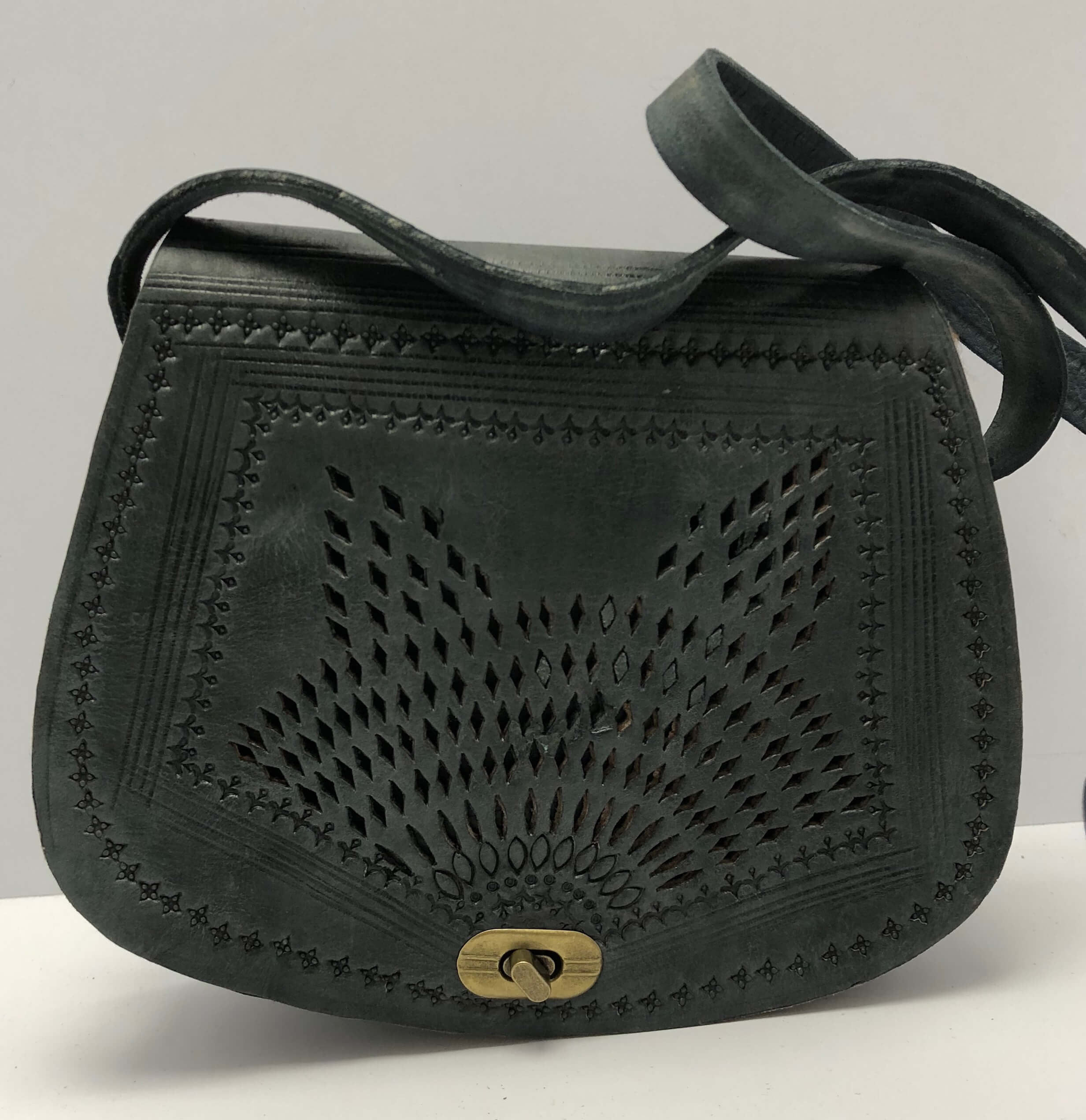 Kožená kabelka šedo-modrá