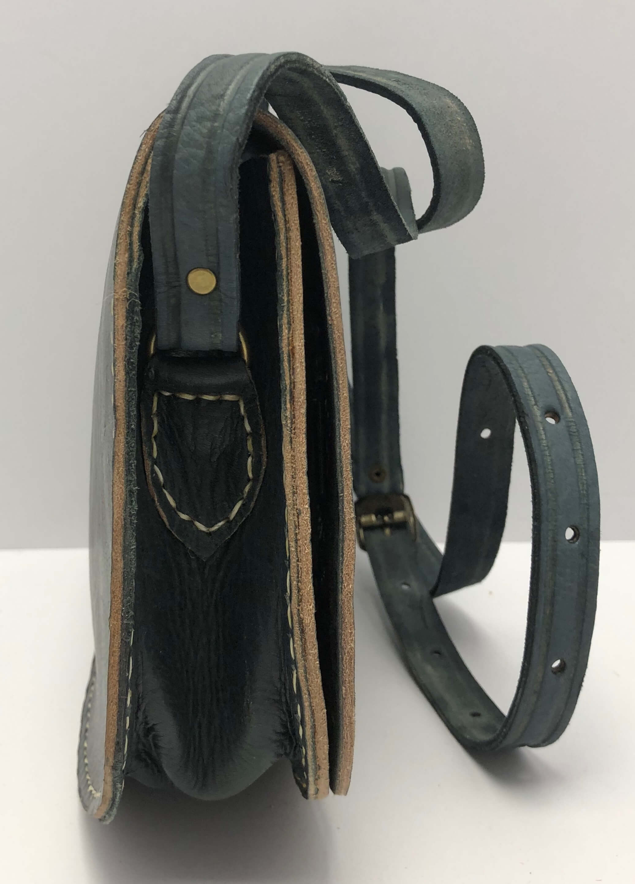 Kožená kabelka šedo-modrá