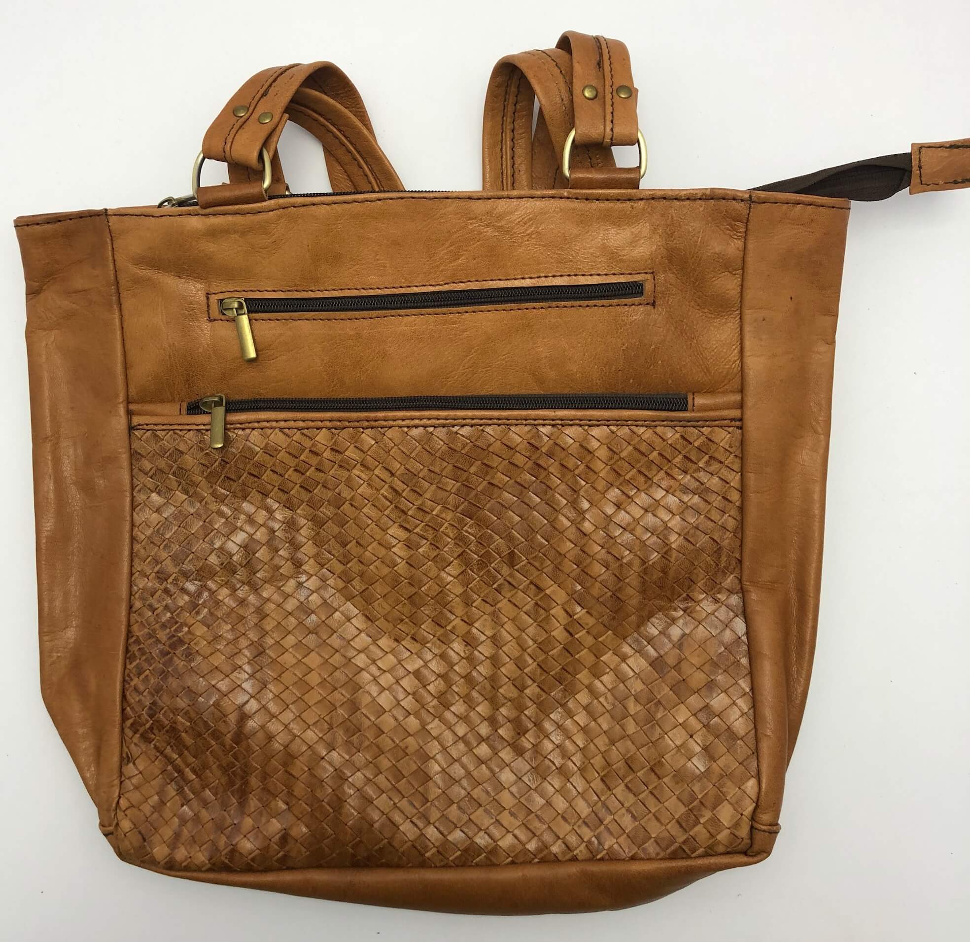 Kožená kabelka béžová s průpletem