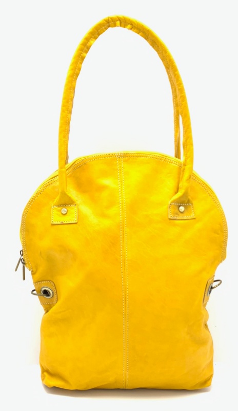 Kožená kabelka půloblouk žlutá
