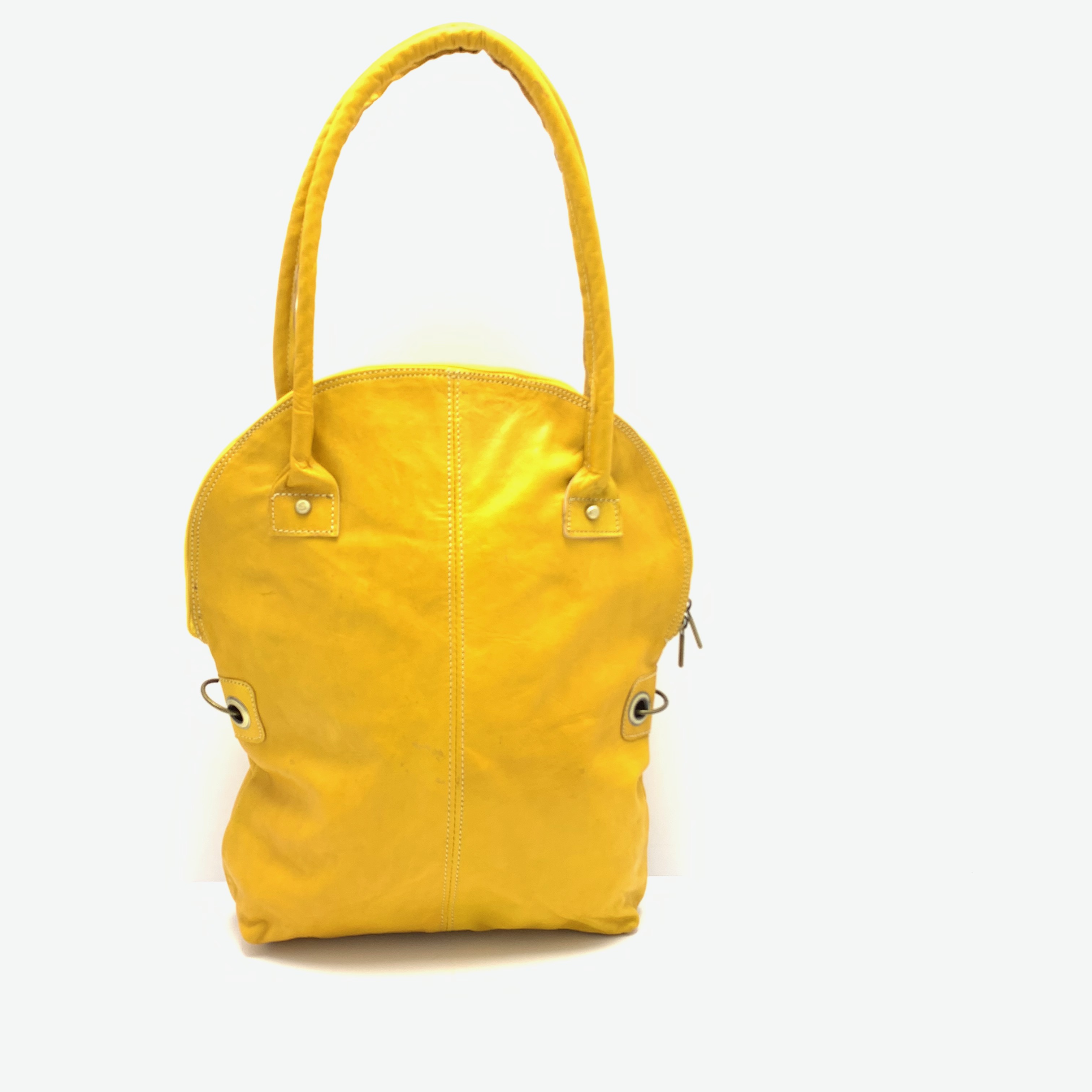 Kožená kabelka půloblouk žlutá