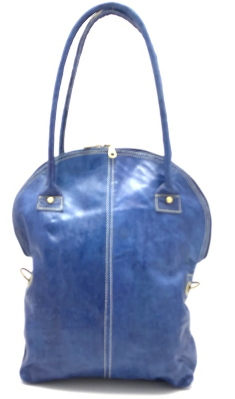 Kožená kabelka půloblouk modrá