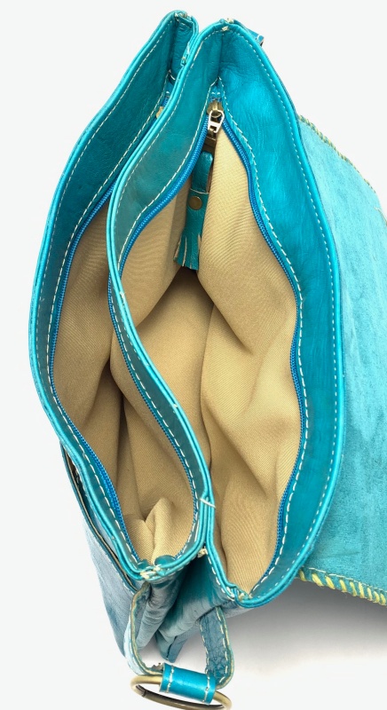 Kožená kabelka psaníčko tyrkysová velká