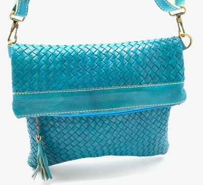 Dámská kožená kabelka proplétaná tyrkysová MagBag