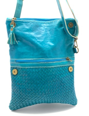 Dámská kožená kabelka proplétaná tyrkysová MagBag