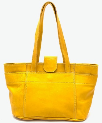 Dámská kožená kabelka s prošitím žlutá MagBag