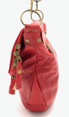 Dámská kožená kabelka půlkruh červená