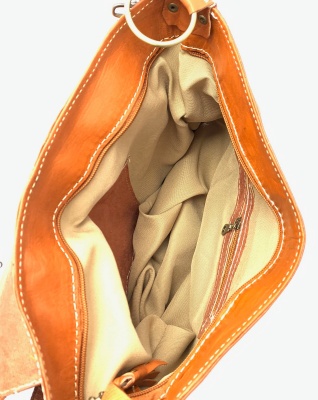 Dámská kožená kabelka půlkruh se sluníčkem přírodní