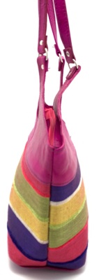 Dámská kožená kabelka se sátkem pruhovaná fialová