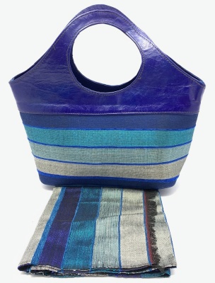 Dámská kožená kabelka oblouk se šátkem modrá MagBag