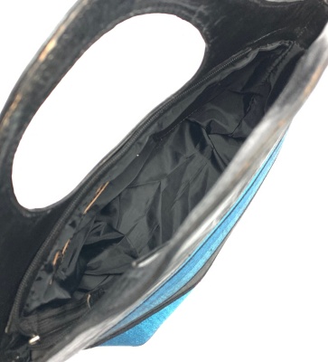 Dámská kožená kabelka oblouk se šátkem černo-tyrkysová MagBag