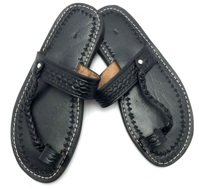 Dámské kožené pantofle propletený pásek černé 