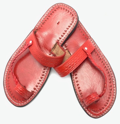 Dámské kožené pantofle propletený pásek červené 