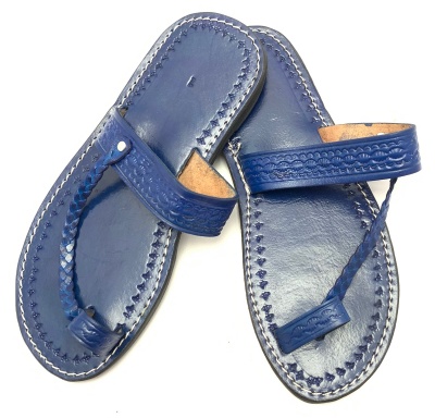 Dámské kožené pantofle propletený pásek modré