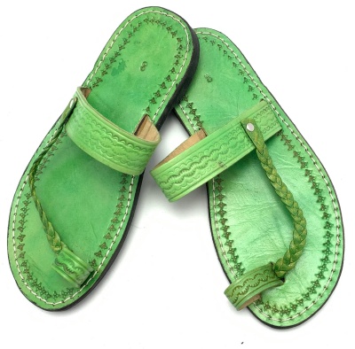 Dámské kožené pantofle propletený pásek zelené 