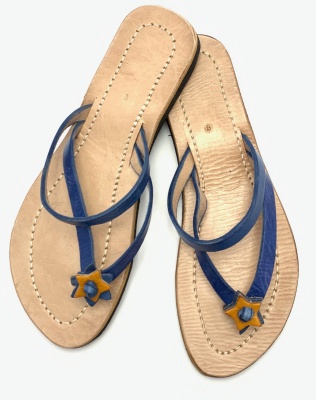 Dámské kožené pantofle s hvězdičkou modré 