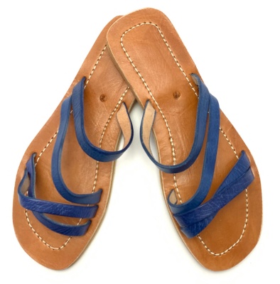 Dámské kožené pantofle páskové modré 
