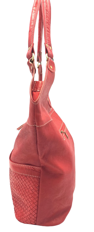 Kožená kabelka půlkruh červená