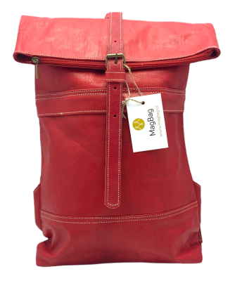 Kožený batoh úzký pásek střední červený